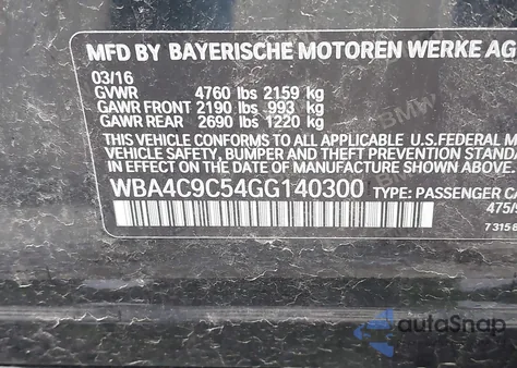 2016 BMW 428I Gran Coupe xDrive from USA, damaged, VIN WBA4C9C54GG140300